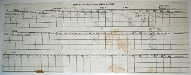 Springsteen Track sheet