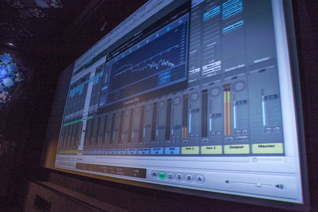 World's biggest mixer window? Marc Adamo hooks Logic up to the cinema projector for his EQ masterclass