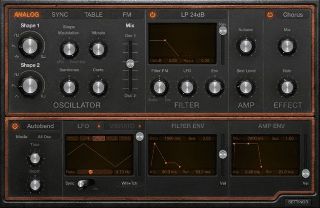 The new Retro Synth offers four modes: Analog, Sync, Table and FM