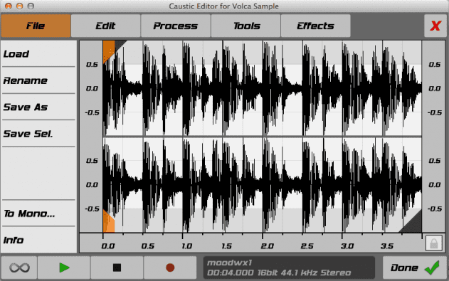 Caustic Editor allows custom samples to be loaded into the Volca