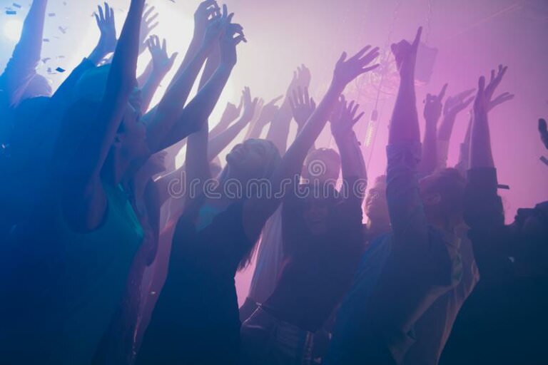 close-up-photo-many-birthday-party-people-dancing-clubbing-purple ...