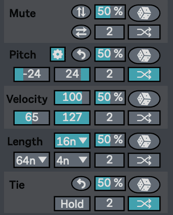 Auto-randomization engaged for pitch and hold every two bars at 50%.
Manifest audio