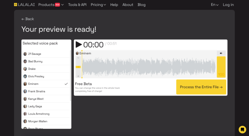 LALAL.AI Voice Changer preview